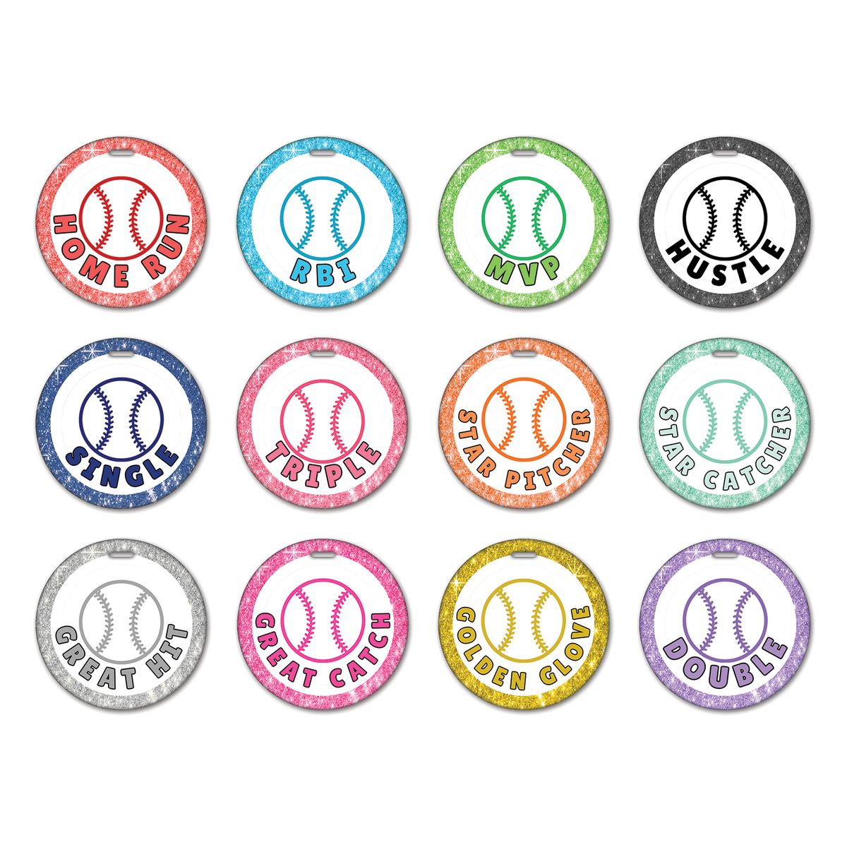 Sparkle Baseball Circle Tag Collection - 12 Designs, 300 Tags
