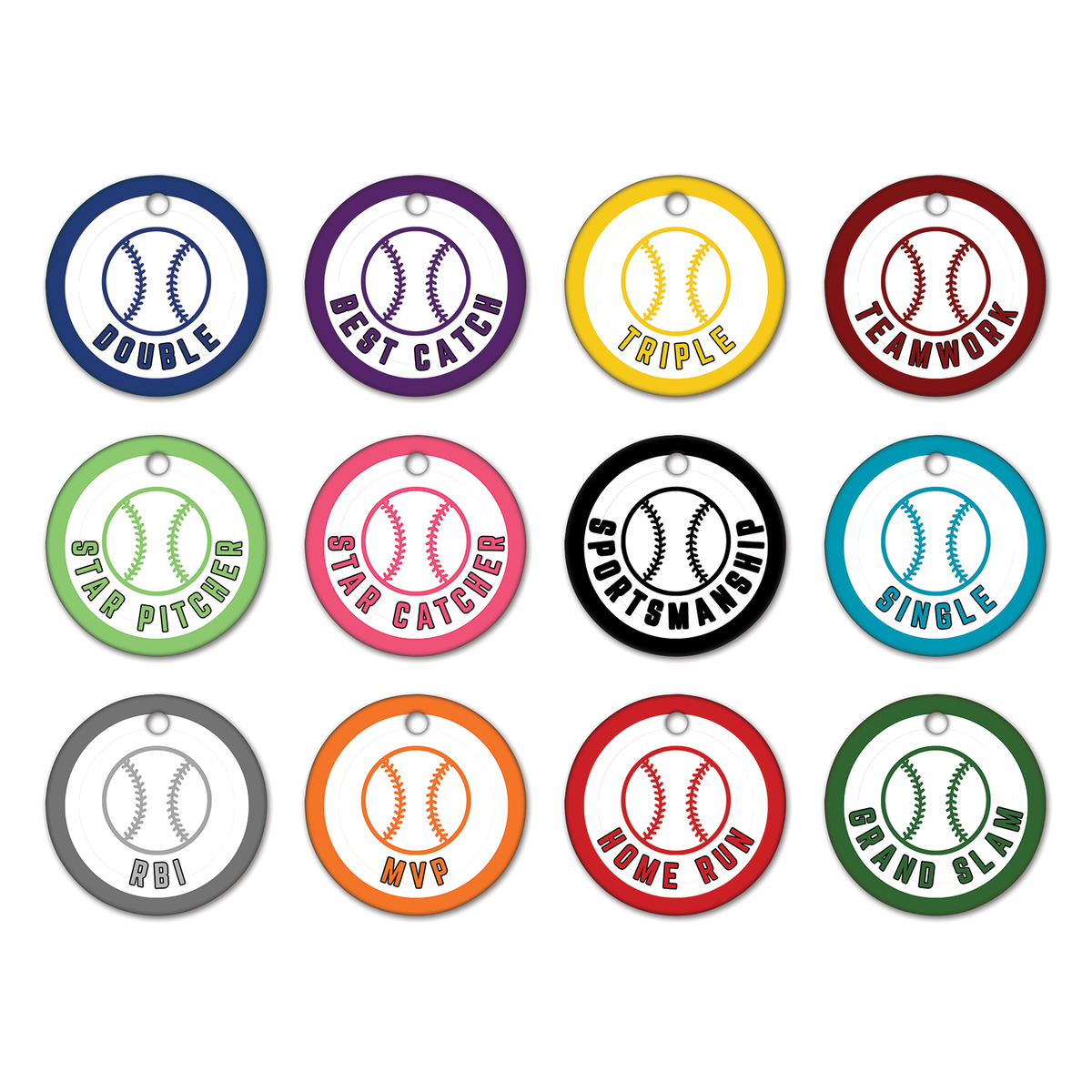 Classic Baseball Circle Tag Collection – 12 Designs, 300 Tags